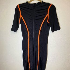 Fashion nova Tight Shorts Biker Jumpsuit Black & Orange Size Medium